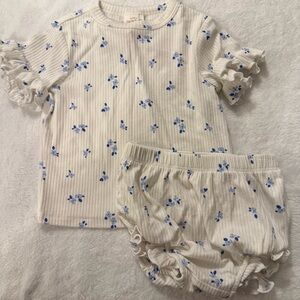Cat & Jack Cream Top and Bloomers Set with Blue Floral Print